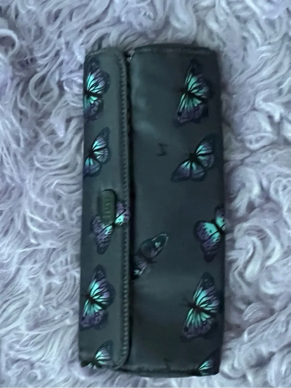 lug Black Phone Case Pouch with Iridescent Purple & Teal Butterflies